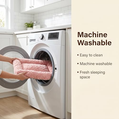 Image of Dog Crate Pad for Crate /Floor /Car for Small Dogs Washable | Deluxe Plush Dog Crate Pad with Non-Slip Bottom,Comfy Fluffy Kennel Pad for Maltese Shih Tzu Bichon Frise,22 inchx13 inch Pink