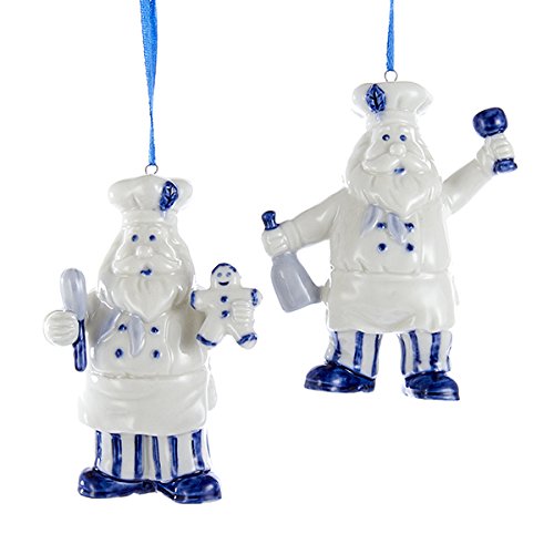 Kurt Adler 3.75" Porcelain Delft Blue Santa Ornament Set of 2