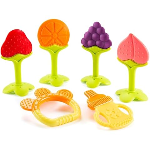 Baby Teether Toys for Babies 0-6 Months, Newborn Infant Baby Teethers Freezer Safe Silicone Baby Teether Toys, Frozen Teething Toys for Babies 0-6 Months, Baby Teethers Toys 6 Pack - Perfect Baby Gift Cover
