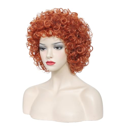 Image of Women's short curly wig, 70s disco style afro wig, wig for Halloween cosplay and parties (Orange)
