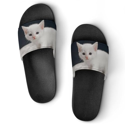 Claquettes femme chaton blanc | Pantoufles de bain de maison