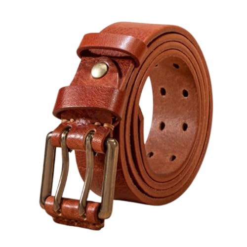 Unisex Double Prong Belt - Heavy Duty Full Grain Leather Vintage Distressed, 2 Holes Jeans Strap