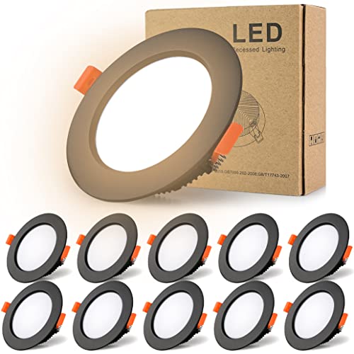 SUCIKORIO® Spot LED Encastrable, Lot de 10 Noir 3000K Blanc Chaud Spot Encastré Extra Plat IP44 Imperméable AC 220-240V 7W 700LM Equivalent 70W Incandescence Φ 80-90 mm pour Salle de Bain, Salon Cover