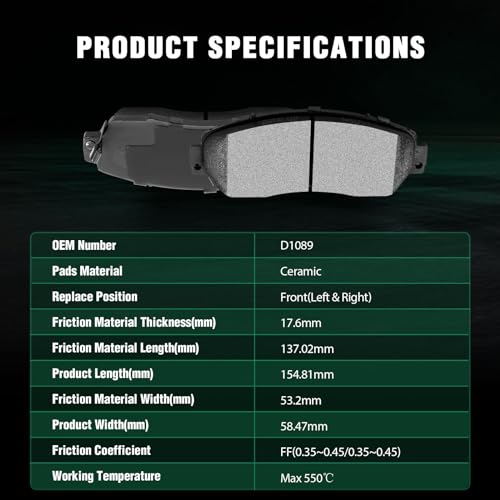 Image of AUTOMUTO 4PCS Front Ceramic Disc Brake Pads Set D1089 For Acura RDX 2007-2012, For Honda Accord Crosstour 2010-2011, For Honda Crosstour 2012, For CR-V 2007-2011, For Odyssey 2005-2010
