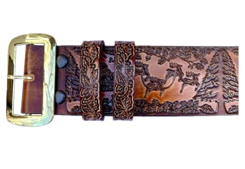 Brown Tooled Santa Claus Belt & Buckle, Merry Christmas to All, Solid Leather, 3" Wide3