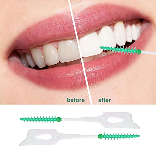 MIVAIUN 200 Stück Interdentalbürste Weiche Silikon adaptive Interdentalbürste Zahnzwischenraum Bürste Rücklaschbürste Tragbarer Dual-Use Zahnseide Stick für Reiniger Zahnreinigung Werkzeug (Grün)
