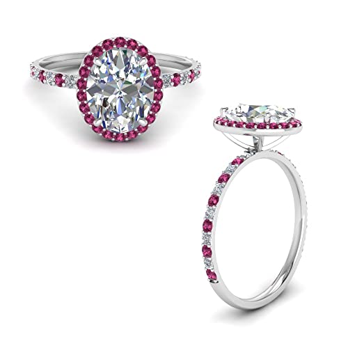 Image of Choose Your Gemstone Oval Halo Ring 925 Sterling Silver Oval Shape Halo Engagement Rings Gemstone Wedding Promise Gift Casual Wear Party Wear Daily Wear Office Wear US Size 4 to 12