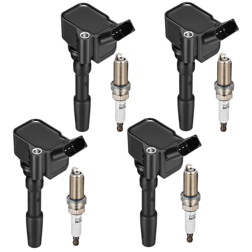 Image of 4-Pack UF765 Ignition Coils & 4469 Spark Plugs Kit Compatible with Audi A3 A4 A5 A6 Quattro TT S3 Q7, Compatible with Volkswagen Golf R, 1.8L 2.0L L4 - Replaces 06H905110G LFR5AIX11 5018