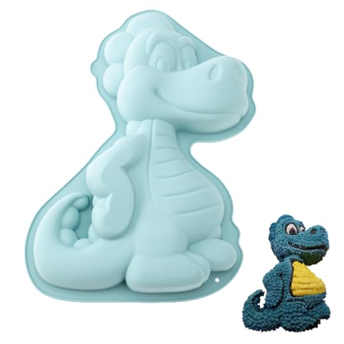 YEAPEAK Moule Gateau Dinosaure 3D en Silicone, Plat à Four Pour Anniversaire Enfant, Bleu