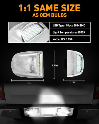 Image of LESAUCE Chrome LED License Plate Lights Assembly Housing Compatible with 1999-2013 Chevy Silverado GMC Sierra 1500 2500 3500 HD Suburban Tahoe Cadillac Escalade EXT Yukon XL, 6000K White 2-Pieces