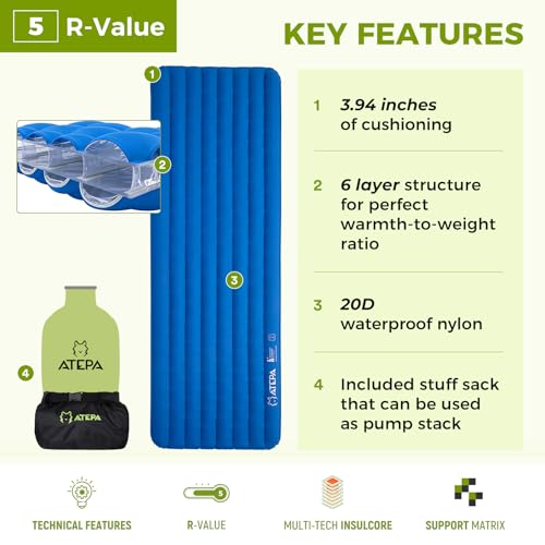 Image of ATEPA ThermAir Pro Sleeping Pad, 5 R-Value Insulated Air Mattress