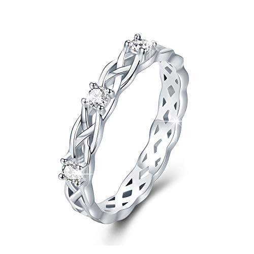 JUSTKIDSTOY Celtic Knot Eternity Band Ring 925 Sterling Silver Engagement Promise Wedding Rings for Women Men - Size 8