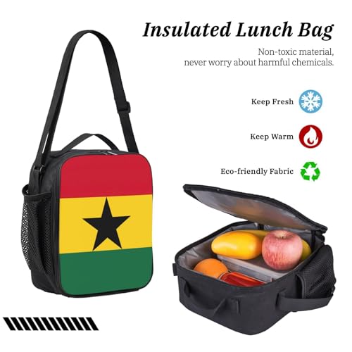 Sac à dos drapeau du Ghana 3 en 1 noir avec sac à déjeuner et trousse