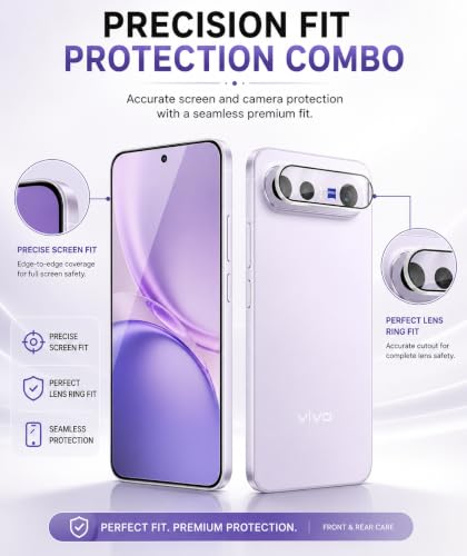 Image of FIRST MART Tempered Glass for Vivo X300 FE 5G with Silver Camera Ring Guard & Installation Kit | HD Clear Edge-to-Edge Screen Protector, Scratch Resistant, Case-Friendly | Pack of 1