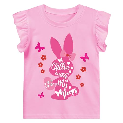 DDSOL - Baby Girls Ruffle Short Sleeve T-Shirts, Cute Graphic Cotton Tees 2-7 Years, 5# Bunny Pink, 7 Años