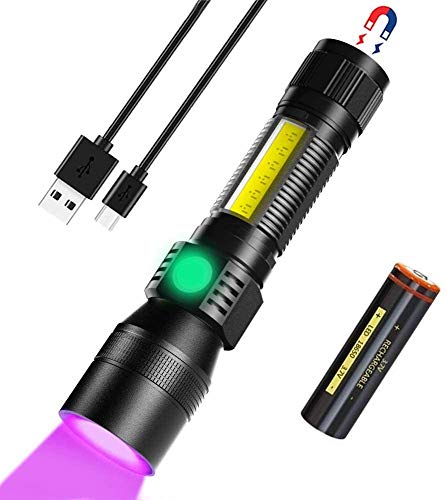 Black Light Flashlight, LED Tactical Flashlight Rechargeable, 3in1 LED Tactical Flashlight UV Black Light &Redlight,1000Lumen 7 Light Modes, Zoomable, Waterproof for Pet Urine Stains Detection/Camping