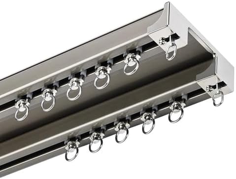 Double Curtain Track System for Pleated & Sliding Curtains - Ceiling Mount, Smooth Operation, Space-Saving, Black Finish, 12ft Length, Easy Install, Ideal for Living Room & Bedroom