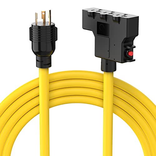 generator cord 30 amp - TOOLIOM L5-30P Generator Power Extension Cord 30A 125V Three 5-20R/5-15R Outlet 25 Feet with Protector Breaker