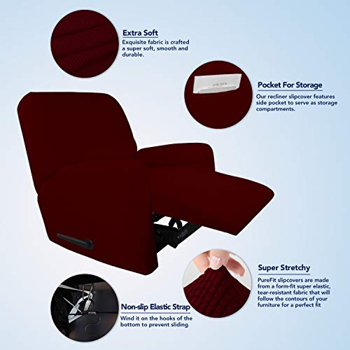 Purefit Stretch Recliner Sofa Slipcover With Pocket – Spandex Jacquard Non Slip Soft Couch Sofa Cover, Washable Furniture Protector With Elastic Bottom For Kids (Recliner, Wine) #TOP2