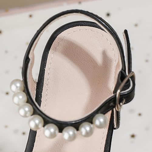 IWIHMIV Girls Sandals Summer Sandals for Flower Girls Low Heels Square Toe Ankle Strap Wedding Party Dress Shoes4