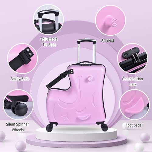 20 Inch Kids Ride On Luggage, Ride On Travel Suitcase, Toddler Carry Luggage With Lock | Kids Travel Suitcase With Safety Belt, Password Lock And Wheels For Toddler Airplane Travel, ABS+PC2