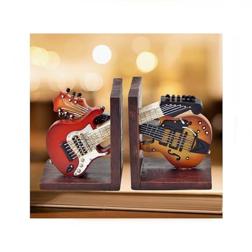 Bellaa 26249 Bookends Vintage Guitar Music Lovers Books Ends Holder Gifts 6 Inch