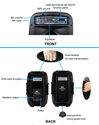 Proreck Dance 12 Portable 12-Inch 1000 Watts 2-Way Powered Pa Speaker System Combo Set With Bluetooth/Usb/Sd Card Reader/Fm Radio/Remote Control/Speaker Stand For Party Dj Wedding Meeting thumb #1