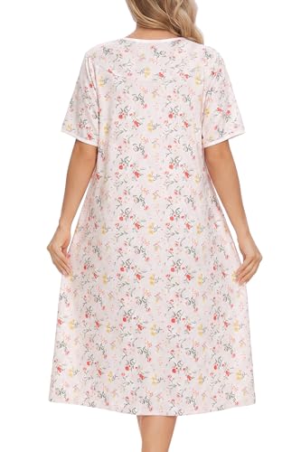 Image of AVIIER Nightgows for Women Soft Cotton Night Shirts Short Sleeve Sleepwear with Pockets