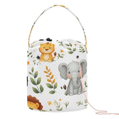 Yarn Storage Bag Small Crochet Bag Knitting Bag Organizer Cartoon Elephant Tiger Yarn Bags for Crocheting Basket