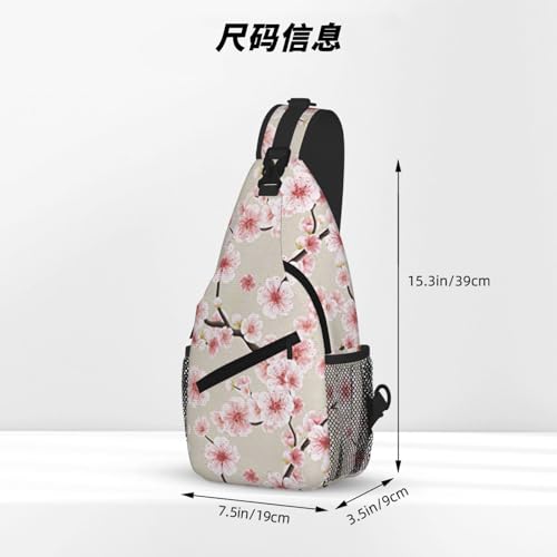 Cross Chest Bag Diagonally-Pink Cherry Blossoms Print Durable Hiking Daypacks With Large Capacity For Women Men4