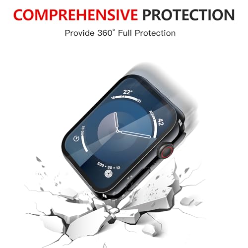 Image of Misxi [2 Pack] Waterproof Hard Case with Tempered Glass Compatible with Apple Watch Series 9 Series 8 Series 7 45mm, Ultra-Thin Protective Cover for iWatch Screen Protector, Jet Black