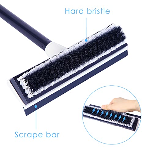 Image of BOOMJOY Floor Scrub Brush with 50 inch Long Handle, 2 in 1 Scrape and Brush, Stiff Bristles for Cleaning Bathroom, Patio, Kitchen, Wall and Deck-Navy
