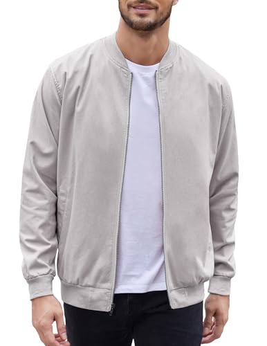 Coofandy Men'S Flight Bomber Jacket Zip Up Windbreaker Jacket Varsity Softshell Jacket Light Grey cover