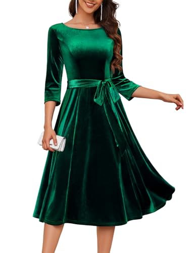 DRESSTELLS Green Velvet Dress for Women, Christmas Holiday Party Cocktail Formal Wedding Guest...