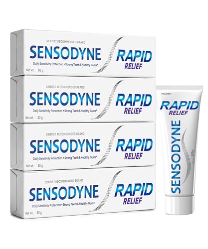 Sensodyne Toothpaste Rapid Relief | Fast Sensitivity Relief Tooth Paste Combo Pack - 320gm (80gm x 4) | Fresh Taste | Dentist Recommended