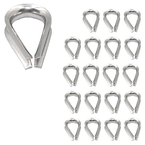 20 Pcs Wire Rope Thimbles Sturdy Steel Wire Rope Collars Wear Resistant Cable Lug Thimbles for Protection Rope Cover