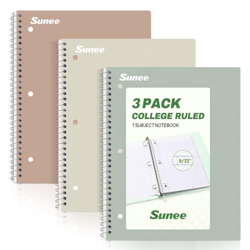 SUNEE Spiral Notebooks, 3 Pack, 1-Subject, College...