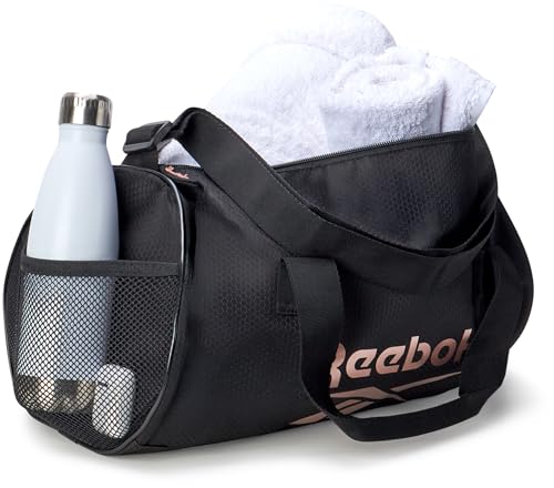 Reebok Duffle Bag - Lightweight Unisex Carry On Small Gym Bag - One Size Sports & Travel Duffel Bags for Men and Women, Size One Size, Plyo Jet Black With Rose Logo4
