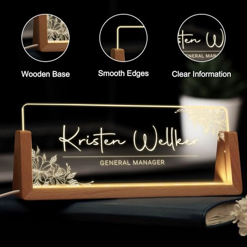 Image of Custom Name Plate for Desk, Personalized Light Up Acrylic Desk Name Plate, Personalized Office Gifts for Boss Coworkers Teacher, Employee Appreciation GIfts, Office Decor for Women Men