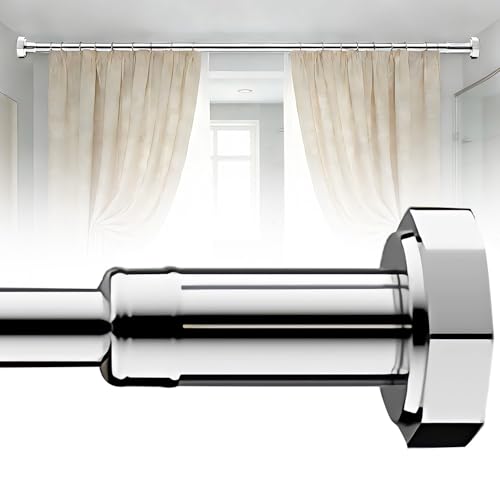 Gluckluz Shower Curtain Rod Adjustable Drill-free Tension Spring Pole 90-230cm Anti-drop Telescopic Bar Stainless Steel Extendable Pole Detachable Clothes Hanging Rod for Bathroom Window Closet