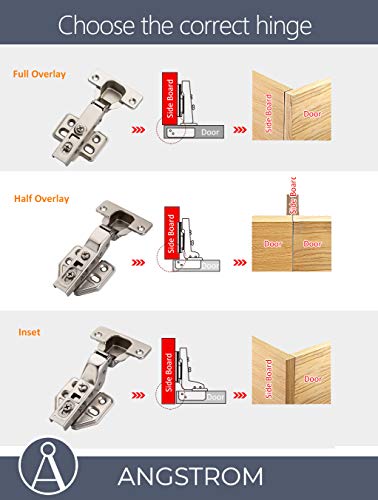 Angstrom 2-Pack Frameless Cabinet Hinges, 35Mm Boring Hole, 48Mm Screw Center-To-Center, 105-Degree Soft-Closing Concealed European Style, 3D Adjustable Clip-On (Full Overlay) #TOP4