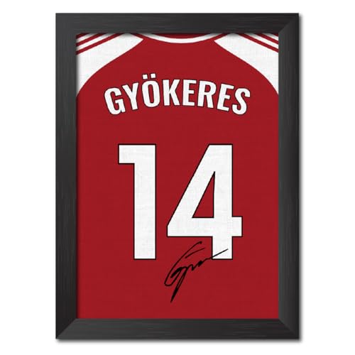 Image of TenorArts Viktor Gyokeres Poster Frame Arsenal Jersey Laminated Photo Print with Signature Framed Painting with Matt Finish Black Texture (12 inches x 9inches)