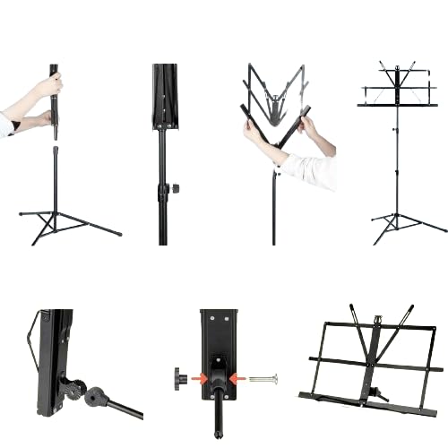 Pupitre Réglable Pliable OUTLETISSIMO® Avec Sac Portable – Hauteur 70-140 Cm, Support Partitions 48x28 Cm