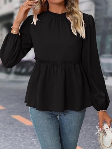 Samefar Womens Fall Shirts Long Sleeve Babydoll Tops Peplum Smocked Pleated Casual Loose Fit Flowy Blouse2