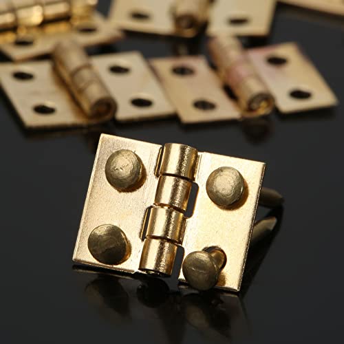 20Pcs Brass Hinges Mini Hinge 1cm*0.8cm for Small Furniture Jewelry Box Decorative Bag with 80 Screws, Bright Gold - Image 2