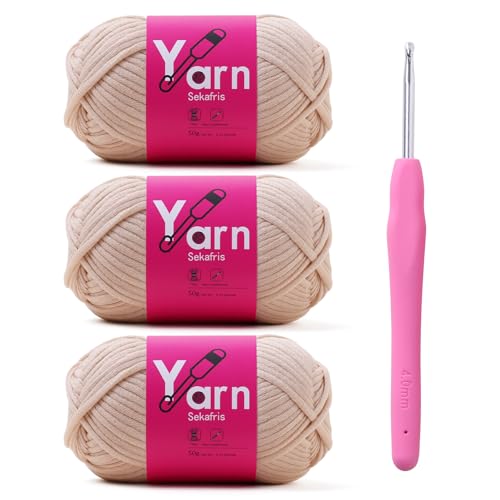 Image of Crochet Yarn 150g /163.5yds Cotton Yarn for Crocheting - Crochet Knitting Yarn for Beginners with Easy-to-See Stitches - Yarn for Crocheting - Parfait Chunky Yarn -Cotton-Nylon Blend (Beige)