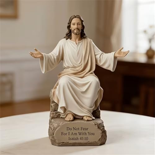 5in Resin Sitting Jesus Statue & "I Am with You" Sign Christmas Decorations - image 4