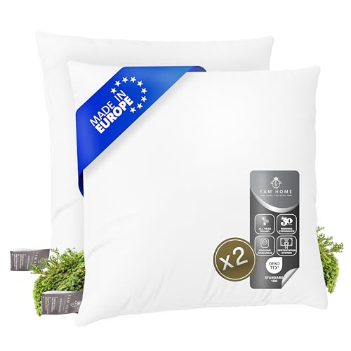 FAM Home Oreiller 60x60 Lot de 2 Anti Acarien I Coussin Rectangulaire Moelleux Microfibre Douces Hypoallergenique Entretien Facile