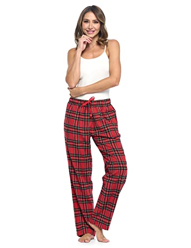 Ashford & Brooks Womens Super Soft Flannel Plaid Pajama Sleep Apparel Pants, Red Stewart Plaid, Large #TOP1