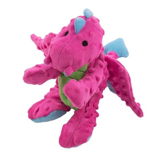 goDog Bubble Plush Dragons Squeaky Dog Toy, Chew Guard Technology - Pink, Large